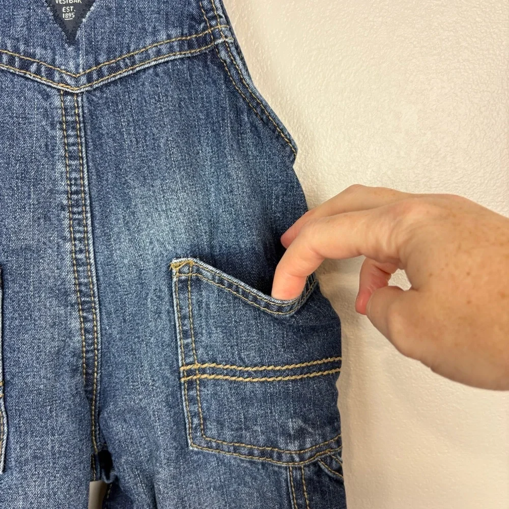 OshKosh B'Gosh Denim Bib Overalls‎ Vestbak Size 9 Mos. Plaid Flannel Lining Blue